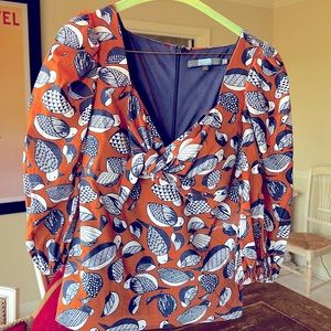 Eva Franco for Anthropologie blouse rust navy white lined zipper back size 4